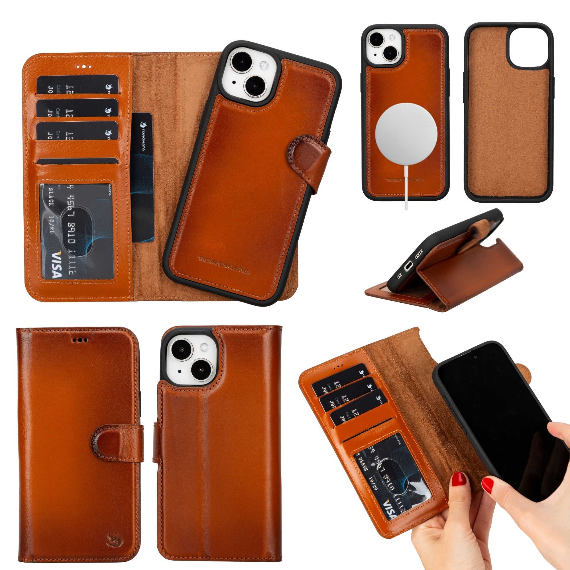 Casper Leather iPhone 15 Wallet Case | Detachable MagSafe Compatible RFID Protection